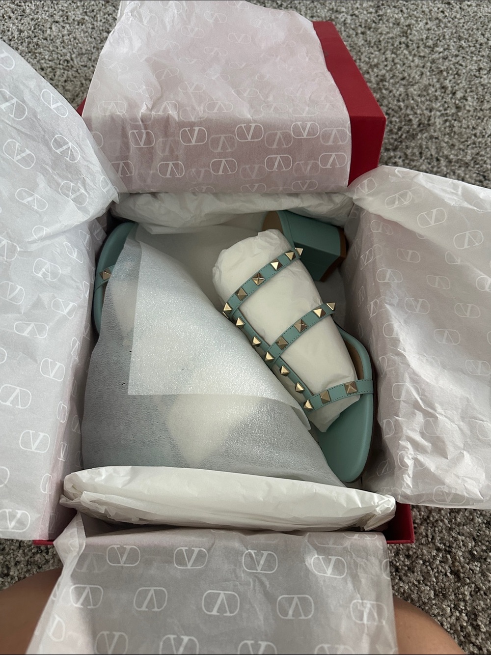 Valentino Garavani Teal Rockstud slide